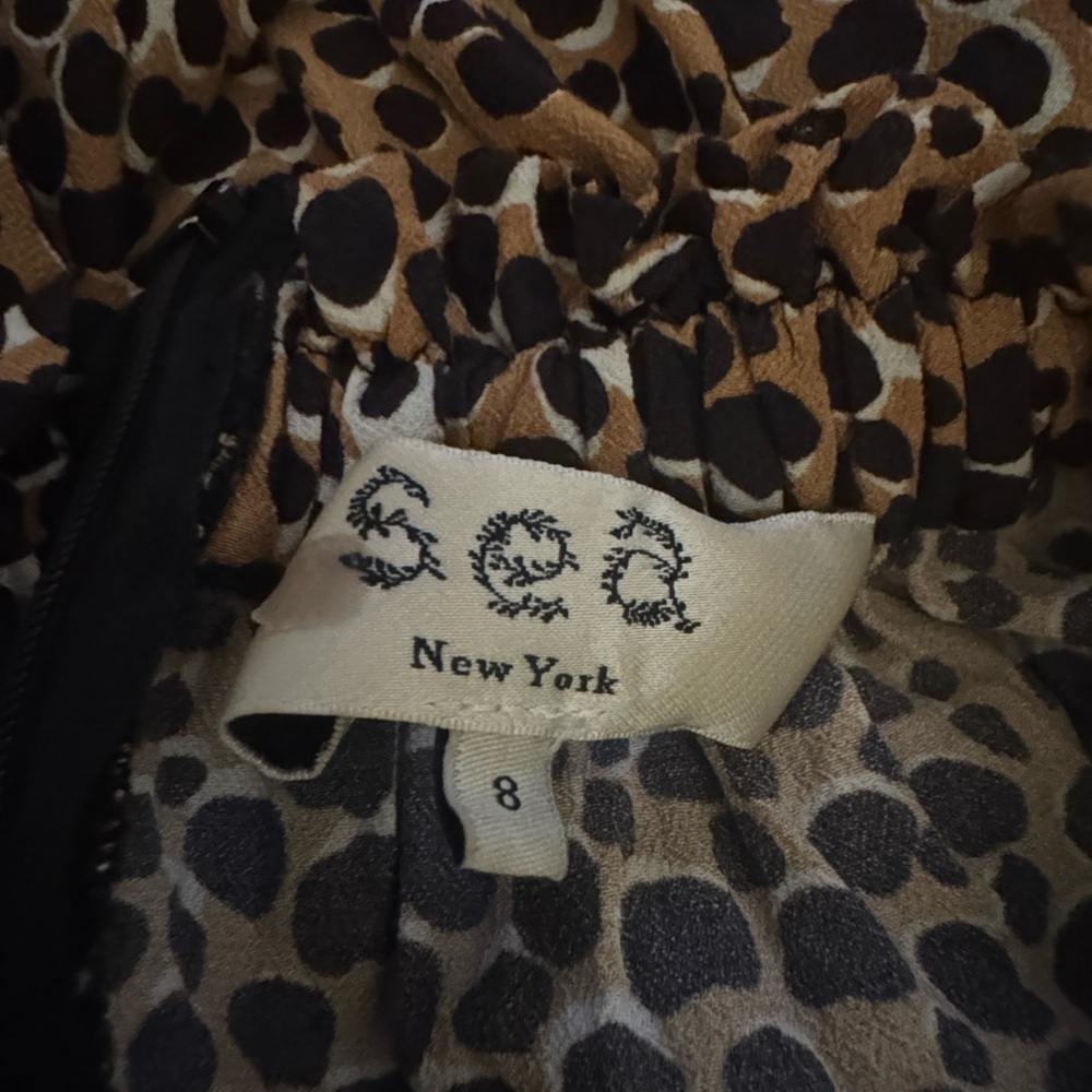 SEA New York Leopard Print Louise Midi Dress Black Brown 8 Party Work Animal - Picture 10 of 11